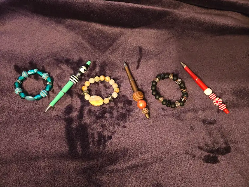 Handcrafted beaded bracelets and pens by Beautiful M Creations